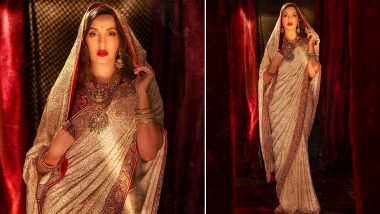 Hariyali Teej 2021 Celeb-Inspired Look: Nora Fatehi in Gorgeous Studded Saree Is All The Inspiration You Need This Festive Season