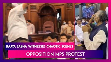 Rajya Sabha Witnesses Chaotic Scenes As Opposition MPs Protest Lack Of Debate On Farm Law, Pegasus