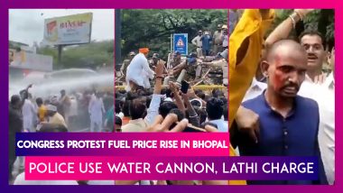 Congress Workers Protest Fuel Price Rise In Bhopal, Police Use Water Cannon, Lathi Charge