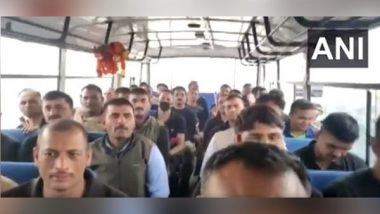 World News | 'Bharat Mata Ki Jai' Chant Indian Officials Evacuated from Kabul After Landing in Gujarat