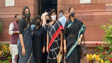 India News | Monsoon Session: Rajya Sabha Adjourned Again; Opposition Protest in Back Dresses