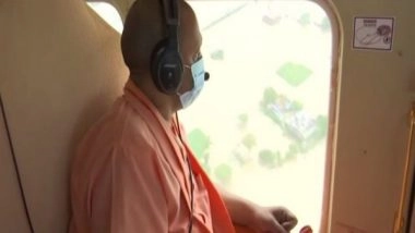 India News | Yogi Adityanath Conducts Aerial Survey in Ghazipur, Meets Flood Victims