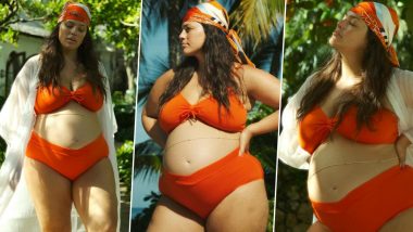Mommy-To-Be Ashley Graham Proudly Flaunts Her Baby Bump In a Striking Orange Bikini With Sheer Shrug, Shares Stunning Snaps