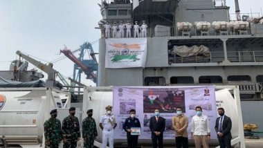 World News | Mission Sagar: Indian Naval Ship Airavat Arrives at Jakarta to Deliver Medical Supplies