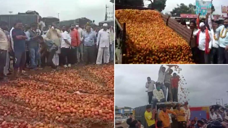 Nashik Farmers Dump Tomatoes on Road as Prices Crash to Rs 2-3 Per Kg in Wholesale Market (Watch Video)