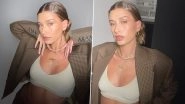 Hailey Bieber Gives a Sexy Spin to Boss Lady Vibes In This Oversized Blazer and Sports Bra Look, View Latest Instagram Post