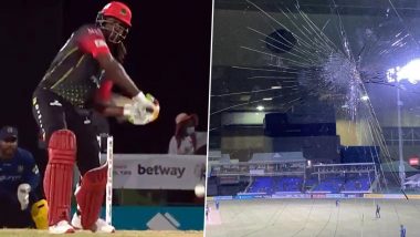 CPL 2021: Chris Gayle Smashes Huge Six, Breaks Window During Barbados Royals vs St Kitts and Nevis Patriots (Watch Video)