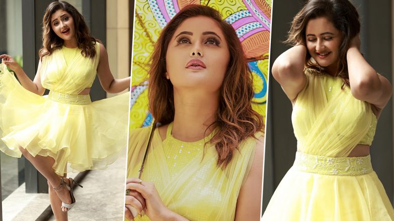 Rashami Desai Looks Breathtakingly Beautiful in a Yellow Flared Short Dress; See Stunning Photos