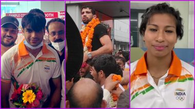 Neeraj Chopra, Ravi Kumar Dahiya, Lovlina Borgohain and Other Athletes Return from Tokyo Olympics 2020, Fans Welcome Olympians