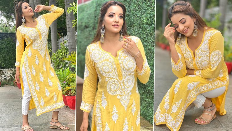 Monalisa Exudes Positive Vibes In a Bright Yellow Lucknowi Chikankari Kurti, Says ‘It Is The Colour Closest To Light’ (View Pics)