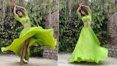 Mouni Roy Looks Gorgeous In Stylish Green Crop Top With Thigh-Slit Skirt, Says ‘Quintessential Twirl & Dance Moment In Scheme’ (View Pics)