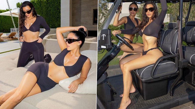 Kim Kardashian Amps Up The Glam Quotient As She Poses In a Twisted Black Crop Top Paired With Bikini Bottom, View Sizzling Pics