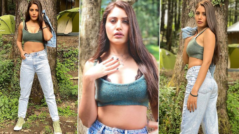 Surbhi Chandna Looks Uber Cool As She Teams Up Trendy Crop Top With High-Waist Denim Pants And Black Lacy Bralette, See Photos