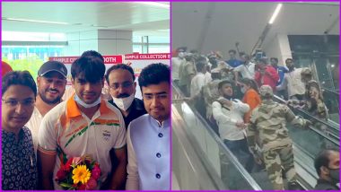 Neeraj Chopra, Olympic Gold Medalist, Receives Grand Welcome at Delhi Airport (Watch Video)