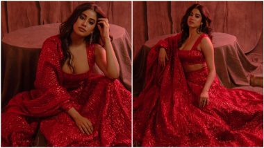 Janhvi Kapoor's Red Manish Malhotra Lehenga is For Those Who are Obsessed With Bling (View Pics)