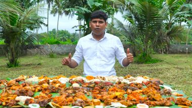 Onam Sadhya 2021: YouTube Channel Village Food Channel Spreads 100 Non-Vegetarian Dishes on Banana Leaf for Lavish Onam Feast! (Watch Video)