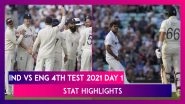 IND vs ENG Stat Highlights 4th Test 2021 Day 1: Bowlers Fight Back for India After Virat Kohli, Shardul Thakur Hit Fifties