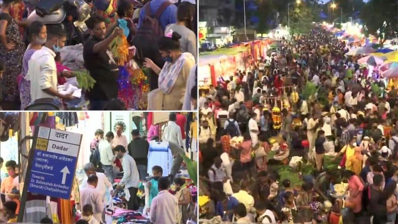 Ganesh Chaturthi 2021: Huge Crowd Seen at Mumbai's Dadar Market Ahead of The Festival (View Pics)