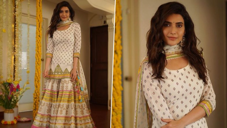 Ganesh Visarjan 2021 Style-Guide: Karishma Tanna’s Colourful Sharara Can Be The Perfect Choice For Anant Chaturdashi Celebrations! (View Pics)