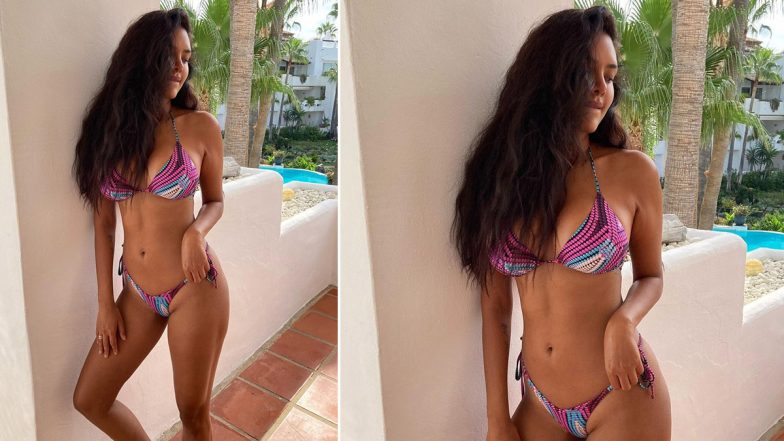 Esha Gupta Looks Stunning As She Flaunts Her Perfect Body in This Pink and Blue Printed Bikini!