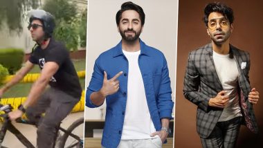 Ayushmann Khurrana Wears A Hemet While Riding a Bicycle To Promote Brother Aparshakti Khurana's Zee5 Film (Watch Video)