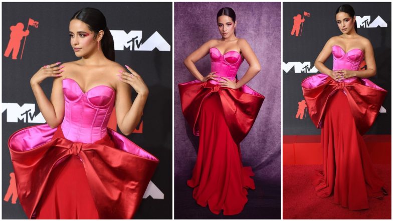 Camila Cabello Sizzles in Pink and Red Bustier Gown With Dramatic Waist Bow at VMAs 2021 Red Carpet (View Photos)