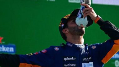 Daniel Ricciardo Keeps Up The Tradition of 'Shoey' After Winning Italian GP 2021 (Watch Video)