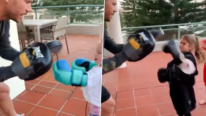 David Warner Shares Cute Video of Him Practicing Boxing With His Kids, Writes, ‘Bit of Training Today for the Girls’ (Check Post)