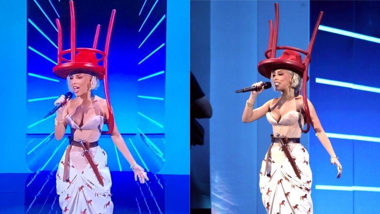 Doja Cat Wears Chair As Hat at VMAs 2021! See How Netizens Reacted to American Rapper’s Wacky Look (View Photos)