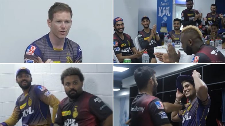 IPL 2021: Kolkata Knight Riders Celebrate Victory in the Dressing Room After Outplaying Royal Challengers Bangalore (Watch Video)