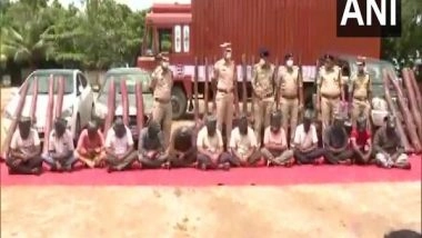 India News | Red Sandalwood Logs Worth Rs 1.5 Cr Seized, 13 Held in Andhra's Chittoor