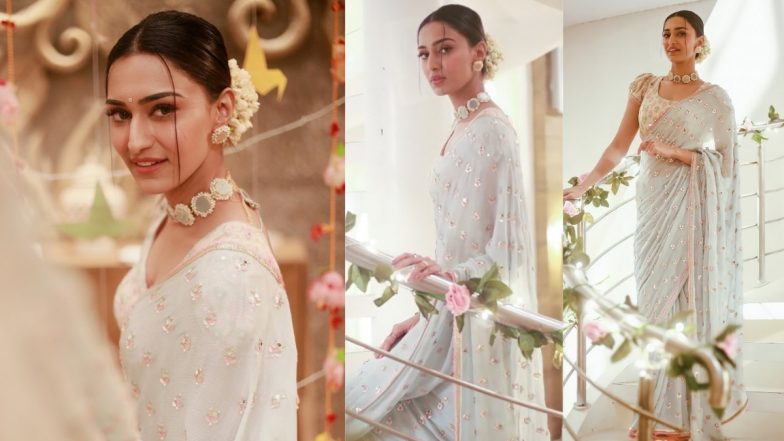 Ganesh Chaturthi 2021 Celeb Style Guide: Erica Fernandes’s Dusty Blue-Pink Chiffon Saree Is Perfect Festive Look (View Pics)