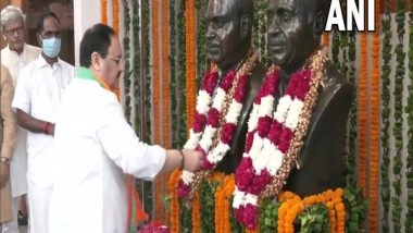 India News | JP Nadda Pays Floral Tribute to Deendayal Upadhyaya on 105th Birth Anniversary