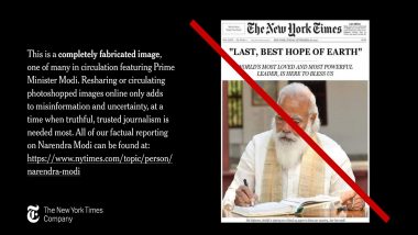 The New York Times Calls Out Viral Image of Fake NYT Front Page Praising Narendra Modi as 'Last, Best Hope of The Earth'