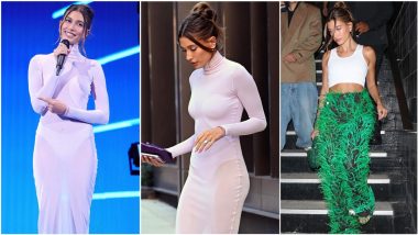 Hailey Bieber Rocks a Sheer Bodycon Dress and Grass Pants at Different Events of VMAs 2021 (View Photos)