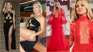 Hot Red or Sexy Black! Kate Hudson Dons Ultra-Revealing Gowns From Cut-Out Monot to Sheer Valentino at the Venice Film Festival 2021 (View Pics)