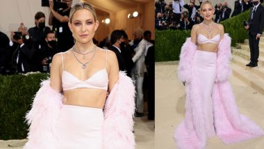 Kate Hudson Stuns in Pink Sequin Bralette With Matching Maxi Skirt by Michael Kors at Met Gala 2021