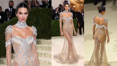 Met Gala 2021: Kendall Jenner Shines in Sheer Nude Givenchy Gown Adorned With Glittering Gemstones (View Pics & Video)