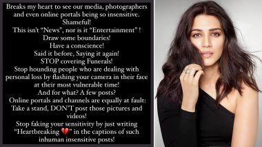 Kriti Sanon Requests Paparazzi to Stop Covering Funerals; Wins Everyone's Hearts on the Internet