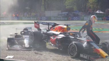 Lewis Hamilton and Max Verstappen Collide, Both Crash Out of Italian GP 2021 (Watch Video)