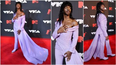 Lil Nas X Takes VMAs 2021 Red Carpet by Storm in Lilac Pantsuit With Long Train by Atelier Versace (View Pics and Video)