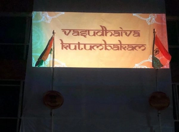 World News | Indian Embassy Building in Madagascar Lit Up with 'Vasudhaiva Kutumbakam'