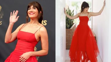 Emmys 2021: Mandy Moore Paints The Town Red as New Mom in Crimson Carolina Herrera Gown