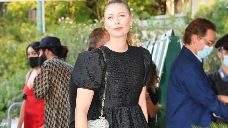 Maria Sharapova Looks Pretty In a Black Puff-Sleeve Flared Midi Dress At Venice Film Festival 2021, See Photos