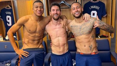 Lionel Messi Poses for a Shirtless Picture With Neymar Jr and Kylian Mbappe After Taking PSG to 2-0 Win Against Manchester City in UCL 2021-22 Match  (See Pic)