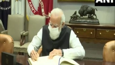 World News | PM Modi Signs Visitors' Book in Roosevelt Room of White House