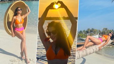 Sara Ali Khan Soaks in the Maldivian Sun As She Strikes a Sexy Pose in an Orange-Pink Bikini (View Pics)