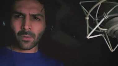 Kartik Aaryan Gives Glimpse of His Dubbing Session For Dhamaka Trailer (View Pic)