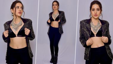 Urfi Javed Goes All Black, Opts for a Velvet Bralette Along With an Embellished Jacket and Oxidised Jewellery (View Pics)