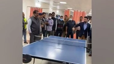 India News | Anurag Thakur Tries His Hand at Table Tennis During His Visit to J-K's Sonamarg